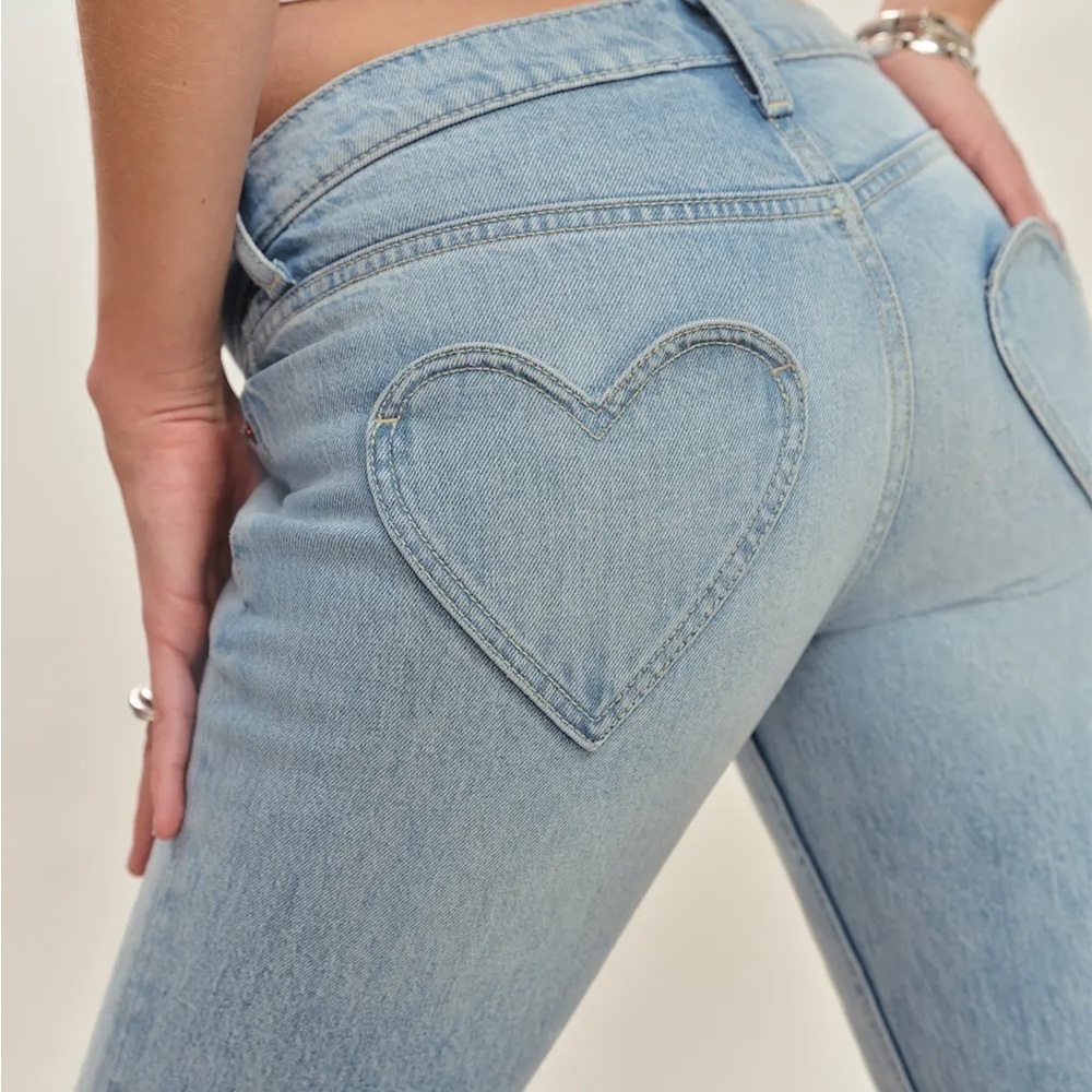NWOT REFORMATION Kenny heart pocket- Light Blue Heart Back Pocket bootcut jeans